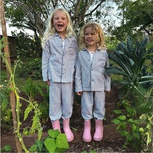 Zara Kids Blue Checkered Plaid Flannel Pajamas